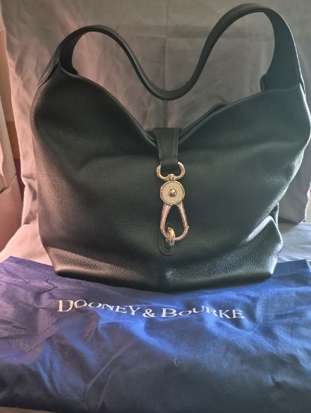 Dooney & Bourke Black Leather Shoulder Hobo with Gold Hardware